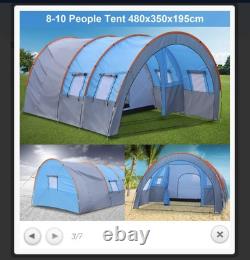 Large 8-10 Man Waterproof Camping Tent Group Family Outdoor Hiking Tunnel Room