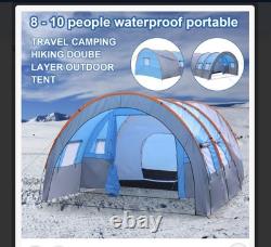 Large 8-10 Man Waterproof Camping Tent Group Family Outdoor Hiking Tunnel Room