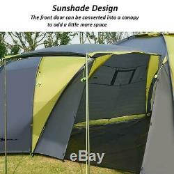 Large 9 Man Camping Tent 4 Bedroom Waterproof Awning Family Festival Hiking