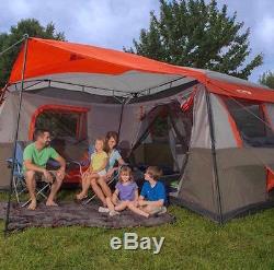 Large Camping Tent 12 Person 3 Rooms Hiking Cabin Family Hunting Trail Gray Red