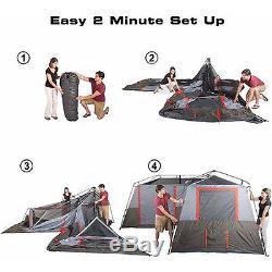 Large Camping Tent 12 Person 3 Rooms Instant Red 16'x16' Family Huge Cabin River