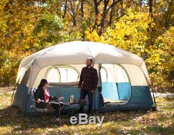 Large Camping Tent All Weather 10-Person 2-Room Outdoor Family Cabin Shelter