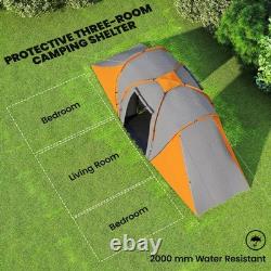 Large Camping Tent Tunnel Tent with 2 Bedroom and Living Area, 2000mm Waterproof
