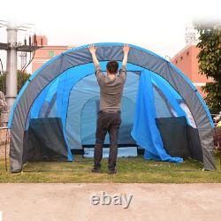 Large Camping Tent Waterproof Canvas Fiberglass Family Tunnel 5-8 People