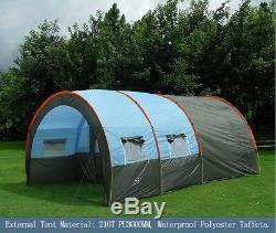 Large Camping tent Waterproof Canvas Fiberglass 5-8 People Family Tunnel