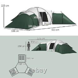 Large Family Tent with 3 Bedroom, Living Area and Porch for 6-9 Person, Green