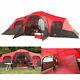 Large Outdoor Camping Tent, 10-person 3-room Cabin Screen Porch Waterproof Red