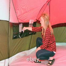 Large Outdoor Camping Tent, 10-Person 3-Room Cabin Screen Porch Waterproof Red