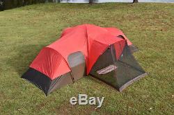 Large Outdoor Camping Tent, 10-Person 3-Room Cabin Screen Porch Waterproof Red