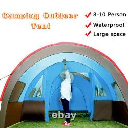 Large Outdoor Double Layer Tent Tunnel Camping Family Travel Tent 8-10 Person