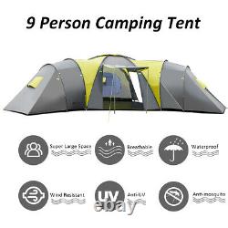 Large Premium 9 Person 3+1 Room Camping Tent Outdoor Family withAwning Waterproof