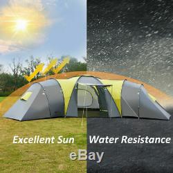 Large Premium 9 Person 3+1 Room Camping Tent Outdoor Family withAwning Waterproof
