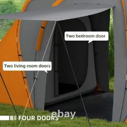 Large Tunnel Camping Tent with 2 Bedrooms Living Area 2000mm Waterproof 4-6 Man