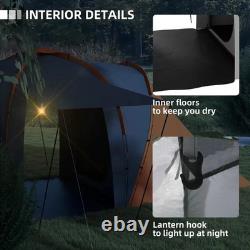 Large Tunnel Camping Tent with 2 Bedrooms Living Area 2000mm Waterproof 4-6 Man
