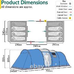 Large Tunnel Tent 6 Man 2 Bedroom Family Camping Waterproof Sewn In Groundsheet