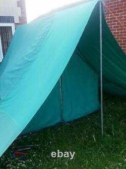 Large Vintage Green Canvas Ridge Tent 3m x 2m, UK Scout shop, with extended fly