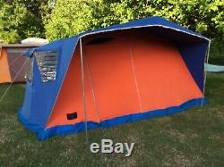 Large Vintage Retro French Canvas Frame Tent. 1970s. Red & Blue. Made By Lamont