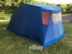 Large Vintage Retro French Canvas Frame Tent. 1970s. Red & Blue. Made By Lamont