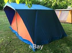 Large Vintage Retro French Canvas Frame Tent. 1970s. Red & Blue. Made By Lamont