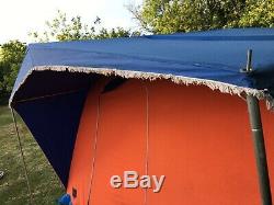 Large Vintage Retro French Canvas Frame Tent. 1970s. Red & Blue. Made By Lamont