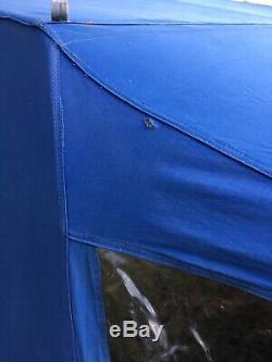 Large Vintage Retro French Canvas Frame Tent. 1970s. Red & Blue. Made By Lamont