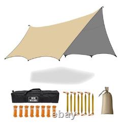 Large Waterproof Camping Tarp 5x5m Hexagon Shelter, Sun & Rain Canopy, Grou