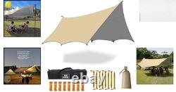 Large Waterproof Camping Tarp 5x5m Hexagon Shelter, Sun & Rain Canopy, Grou