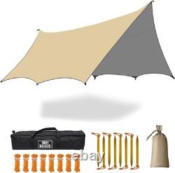 Large Waterproof Camping Tarp 5x5m Hexagon Shelter, Sun & Rain Canopy, Grou