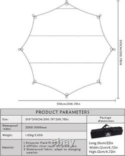 Large Waterproof Camping Tarp 5x5m Hexagon Shelter, Sun & Rain Canopy, Grou