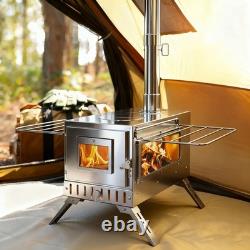 Large Wood Burning Stove Outdoor Camping Tent Cooking Stove Tall Chimney Pipes