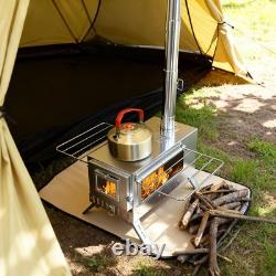 Large Wood Burning Stove Outdoor Camping Tent Cooking Stove Tall Chimney Pipes