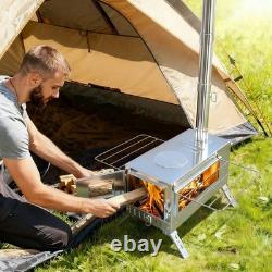 Large Wood Burning Stove Outdoor Camping Tent Cooking Stove Tall Chimney Pipes