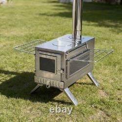 Large Wood Burning Stove Outdoor Camping Tent Cooking Stove Tall Chimney Pipes