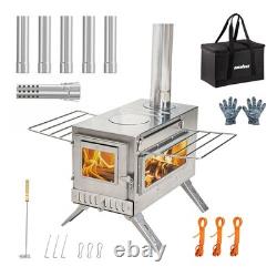 Large Wood Burning Stove Outdoor Camping Tent Cooking Stove Tall Chimney Pipes
