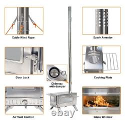 Large Wood Burning Stove Outdoor Camping Tent Cooking Stove Tall Chimney Pipes