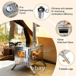 Large Wood Burning Stove Outdoor Camping Tent Cooking Stove Tall Chimney Pipes