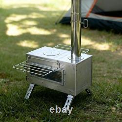 Large Wood Burning Stove Outdoor Camping Tent Cooking Stove Tall Chimney Pipes
