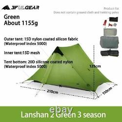 NEW 3F Lanshan 2 Ultralight 2Person Wild Camping Tent Lightweight 3 Season Green