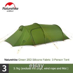 Naturehike 3 Person Camping Tent Large Space 4 Season 2-Room Outdoor Tunnel Tent