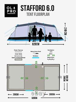 OLPRO Stafford 6.0 Grey Tunnel Tent 6 Person, Waterproof, Mesh Screen, 2 Doors