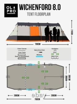 OLPRO Wichenford 8.0, 8 Berth Family Tent, Fibreglass Poles, Recycled Material