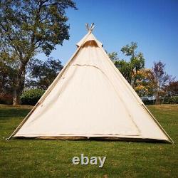 Outdoor 2M Canvas Camping Pyramid Tent Adult Indian Teepee Tent for 1-2 Person