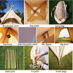 Outdoor 2M Canvas Camping Pyramid Tent Adult Indian Teepee Tent for 1-2 Person