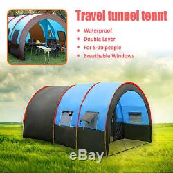 Outdoor 8-10 People Camping Tent Waterproof Tunnel Double Layer Large Capacity