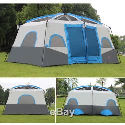 Outdoor 8-12Persons Large Family Camping Hiking Tent 2 Rooms Double Layer Oxford