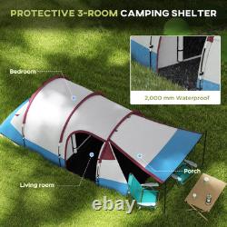 Outsunny 2-3 Man Camping Tunnel Tent with Bedroom and Living Room, Red
