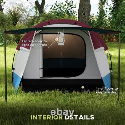 Outsunny 2-3 Man Camping Tunnel Tent with Bedroom and Living Room, Red