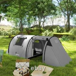Outsunny 3-4 Man Camping Tent, Large Family Tunnel Tent with Bedroom and Living