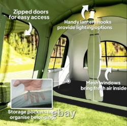 Outsunny 3-4 Man Tunnel Tent Sewn in Floor 3000mm Waterproof Groundsheet Green