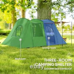 Outsunny 3-4 Man Tunnel Tent with Sewn in Floor, 3000mm Waterproof, Green